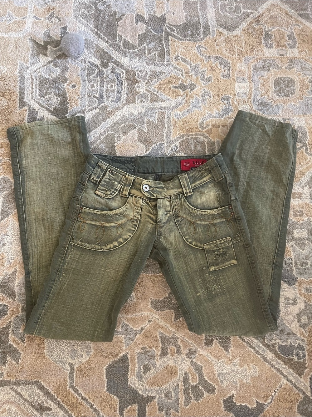 Vintage French low rise bootcut distressed denim jeans